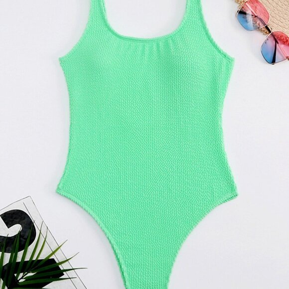 Mint Green Women's Solid Color Sport One Piece Swimsuit Candy Color - Picture 3 of 4